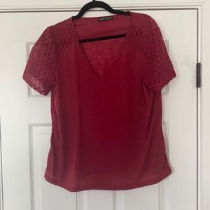 Red T-shirt with mesh sleeves